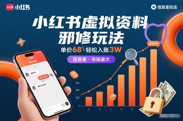 小红书虚拟资料邪修玩法，单价68，轻松入账3W，信息差玩法，市场庞大-知识创作