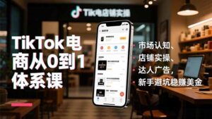 TikTok电商从0到1体系课，市场认知、店铺实操、达人广告，新手避坑稳赚美金-知识创作