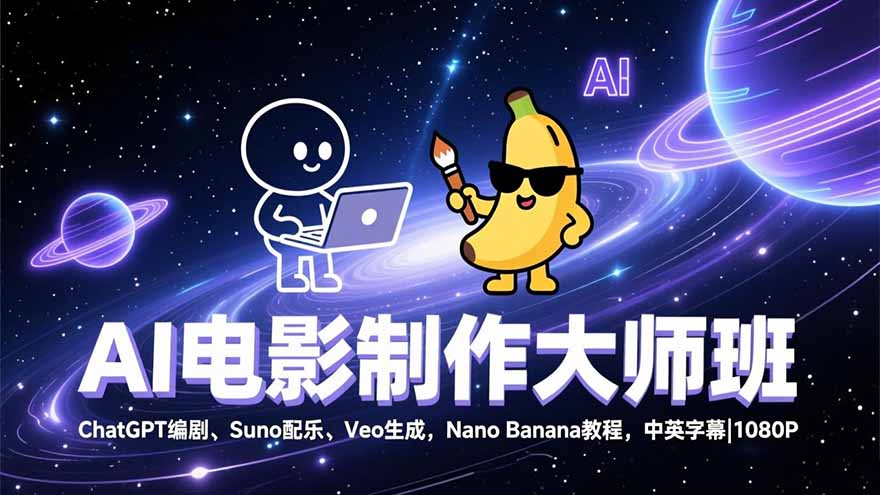 AI电影制作大师班：ChatGPT编剧、Suno配乐、Veo生成，Nano Banana教程，中英字幕|1080P-知识创作