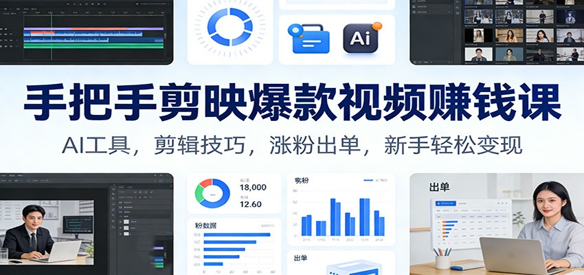 手把手剪映爆款视频赚钱课：AI工具，剪辑技巧，涨粉出单，新手轻松变现-知识创作