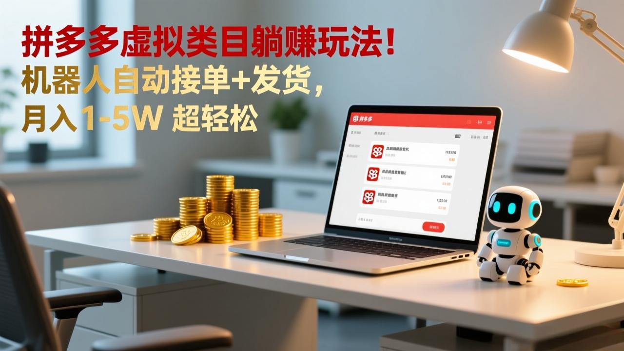 多多虚拟类目躺赚玩法！机器人自动接单+发货，月入 1-5W 超轻松-知识创作