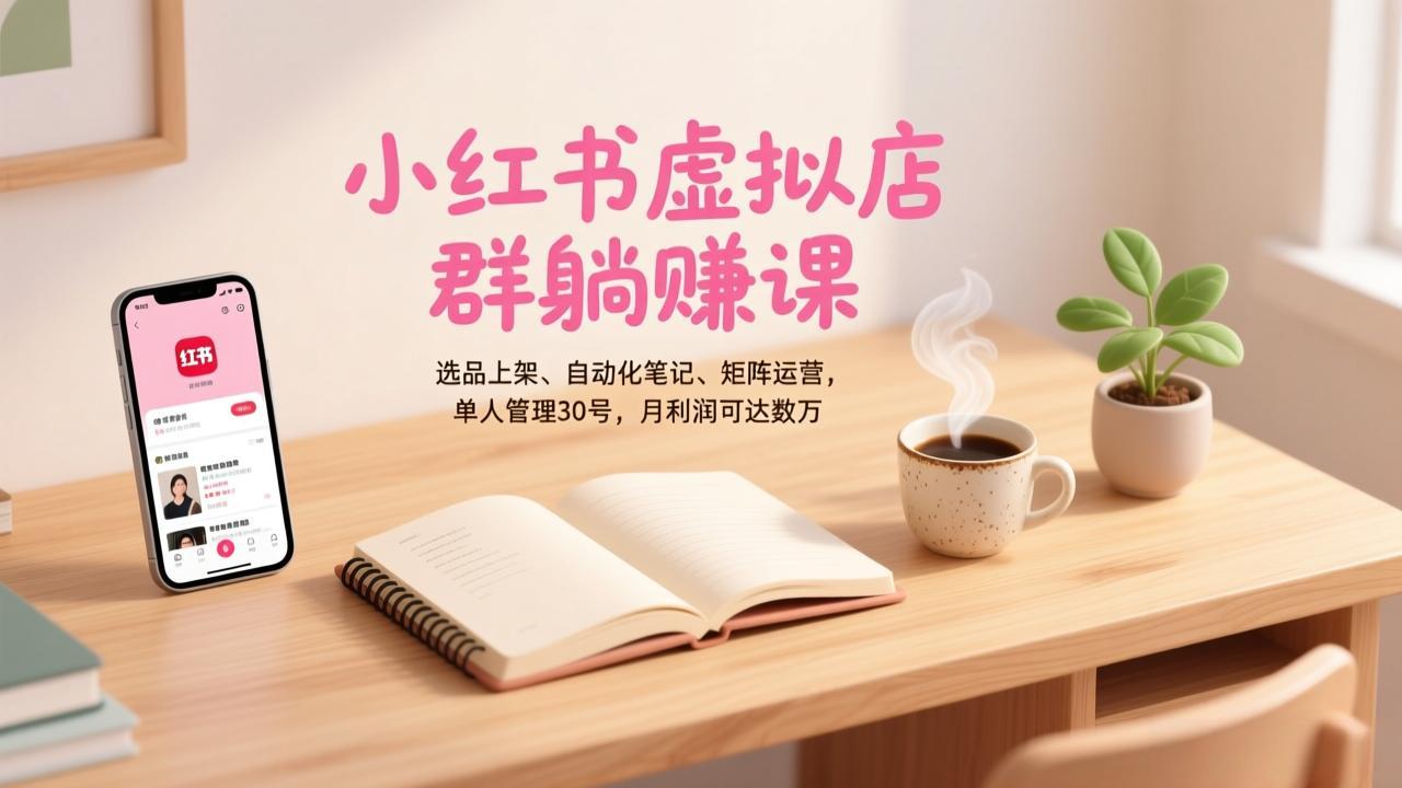 小红书虚拟店群躺赚课，选品上架、自动化笔记、矩阵运营，单人管理30号，月利润可达数万-知识创作