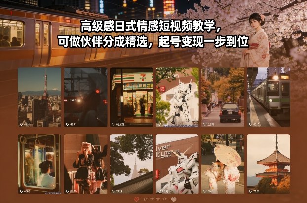 高级感日式情感短视频教学，可做伙伴分成精选，起号变现一步到位-知识创作