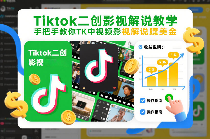 Tiktok二创影视解说教学，手把手教你TK中视频影视解说賺美金(更新26年1月)-知识创作