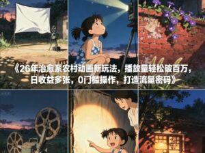 26年治愈系农村动画新玩法，播放量轻松破百万，日收益多张，0门槛操作，打造流量密码-知识创作