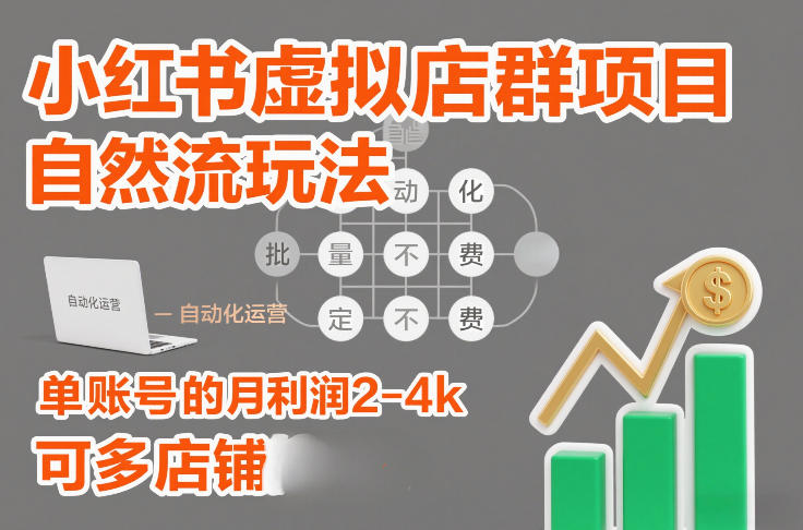 小红书虚拟店群项目，自然流玩法，批量自动化，稳定不费号，单账号的月利润2-4k，可多店矩阵-知识创作