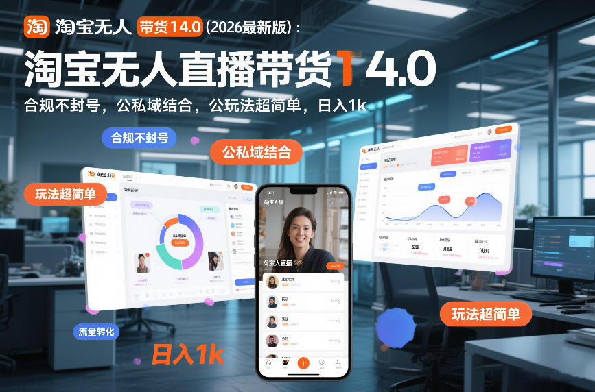 淘宝无人直播带货14.0(2026最新版)：合规不封号，公私域结合，玩法超简单，日入1k+【揭秘】-知识创作