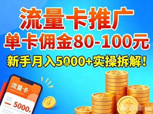 流量卡推广，单卡佣金80-100，新手月入5k+实操拆解！-知识创作