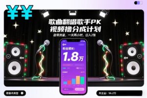 歌曲翻唱歌手PK视频撸分成计划，自带流量，一天两小时，日入2张-知识创作