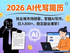 AI代写简历，超暴利，用万能模板月入1-3万实战教程，2026年市场刚需！-知识创作