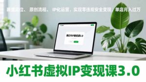 小红书虚拟IP变现课3.0，赛道定位、原创流程、IP化运营，实现零违规安全变现，单店月入过万-知识创作