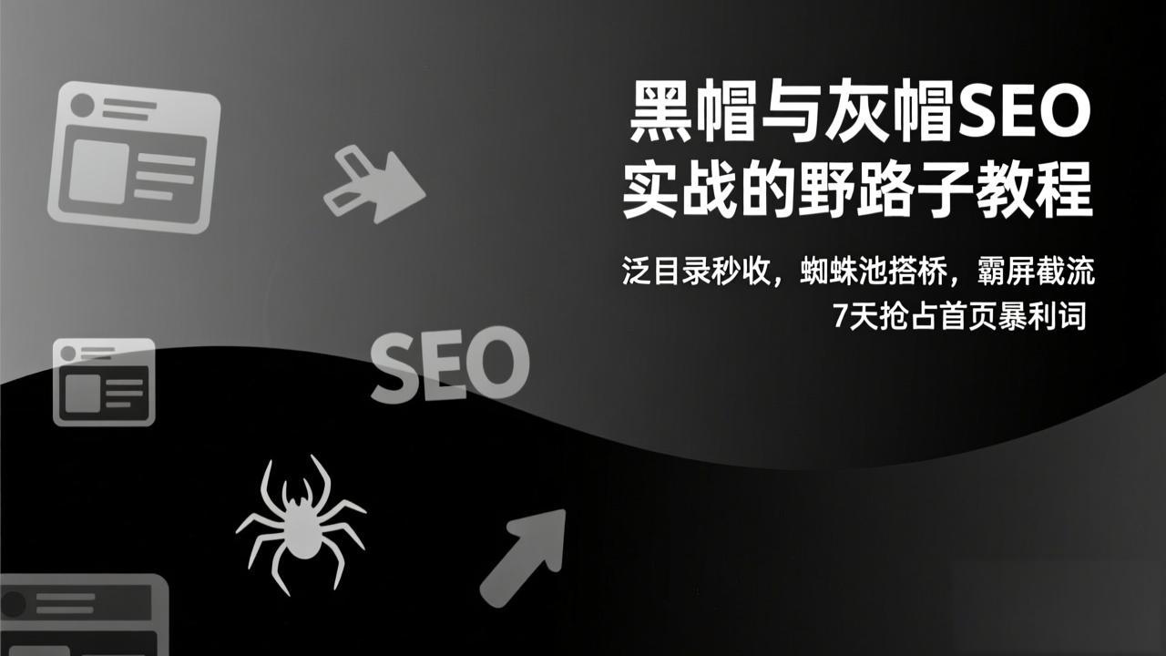 黑帽与灰帽SEO实战的野路子教程：泛目录秒收，蜘蛛池搭桥，霸屏截流，7天抢占首页暴利词-知识创作