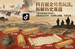 抖音掘金另类玩法，拆解历史赛道，7条作品涨粉300W+，点赞量高达900W，只讲核心逻辑，干货分享-知识创作