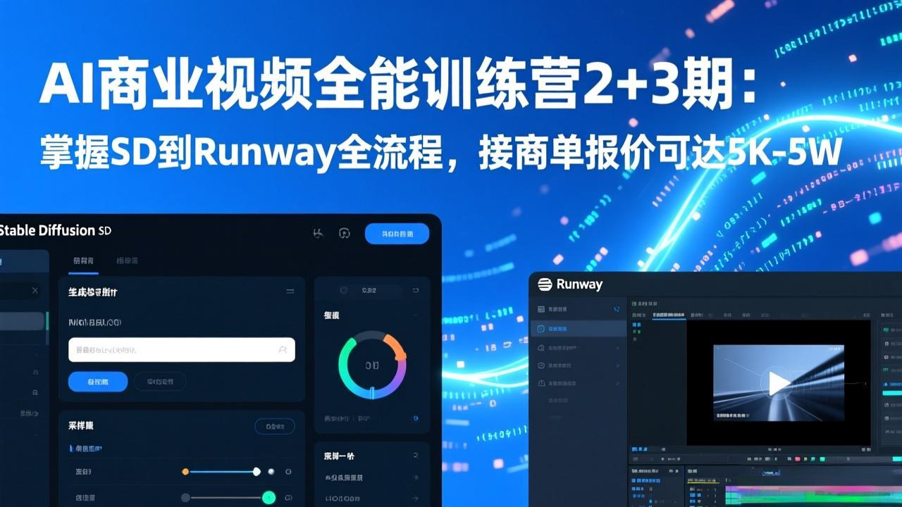 AI商业视频全能训练营2+3期：掌握SD到Runway全流程，接商单报价可达5K-5W-知识创作