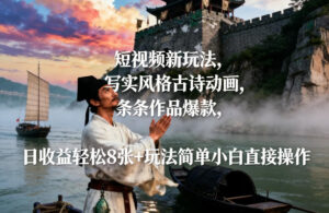 短视频新玩法，写实风格古诗动画，条条作品爆款，日收益轻松8张+玩法简单小白直接操作-知识创作