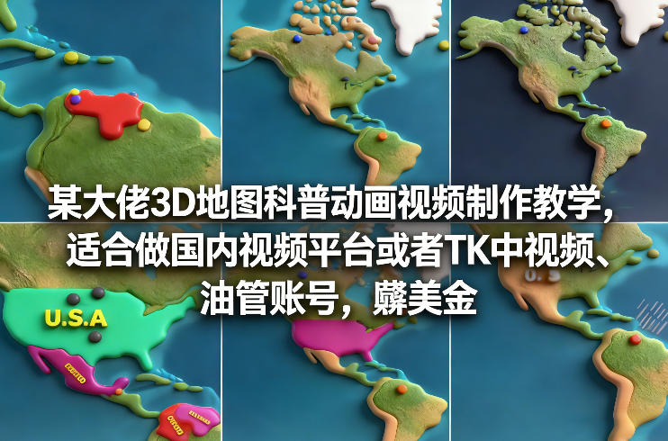 某大佬3D地图科普动画视频制作教学，适合做国内视频平台或者TK中视频、油管账号，賺美金-知识创作