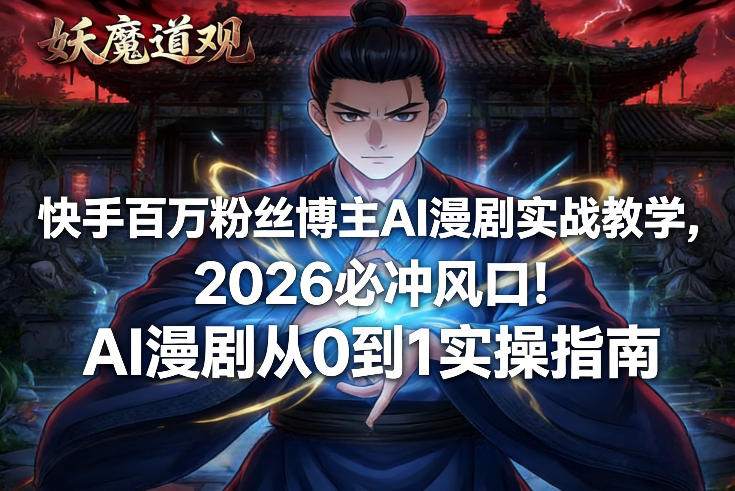 快手百万粉丝博主AI漫剧实战教学，2026必冲风口！AI漫剧从0到1实操指南-知识创作
