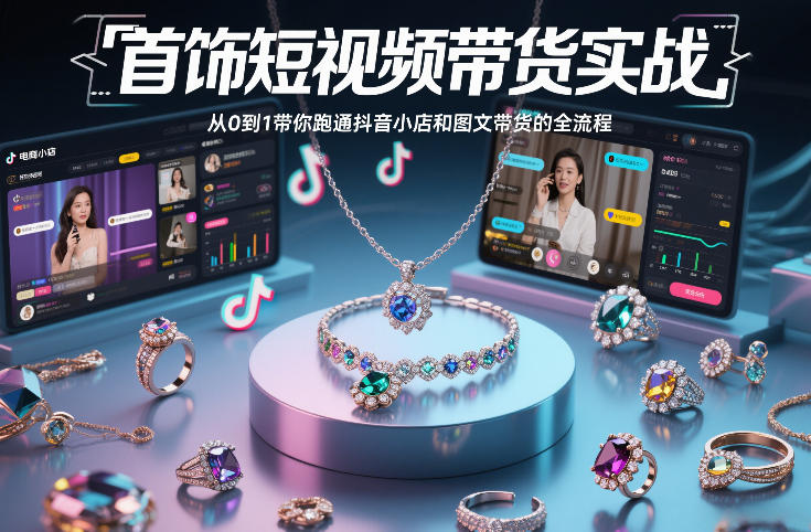 首饰短视频带货实战，从0到1带你跑通抖音小店和图文带货的全流程-知识创作