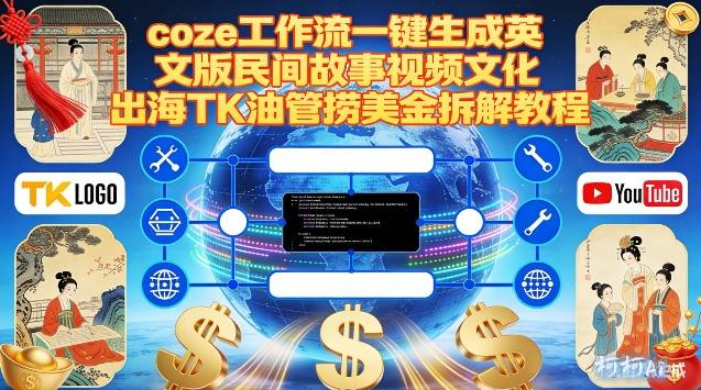 Coze扣子工作流一键生成英文版民间故事视频，文化出海TK油管捞美金拆解教程-知识创作