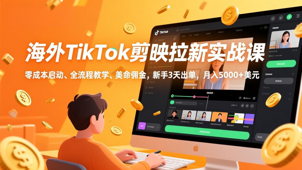 海外TikTok剪映拉新实战课，零成本启动、全流程教学、美金佣金，新手3天出单，月入5000+美元-知识创作