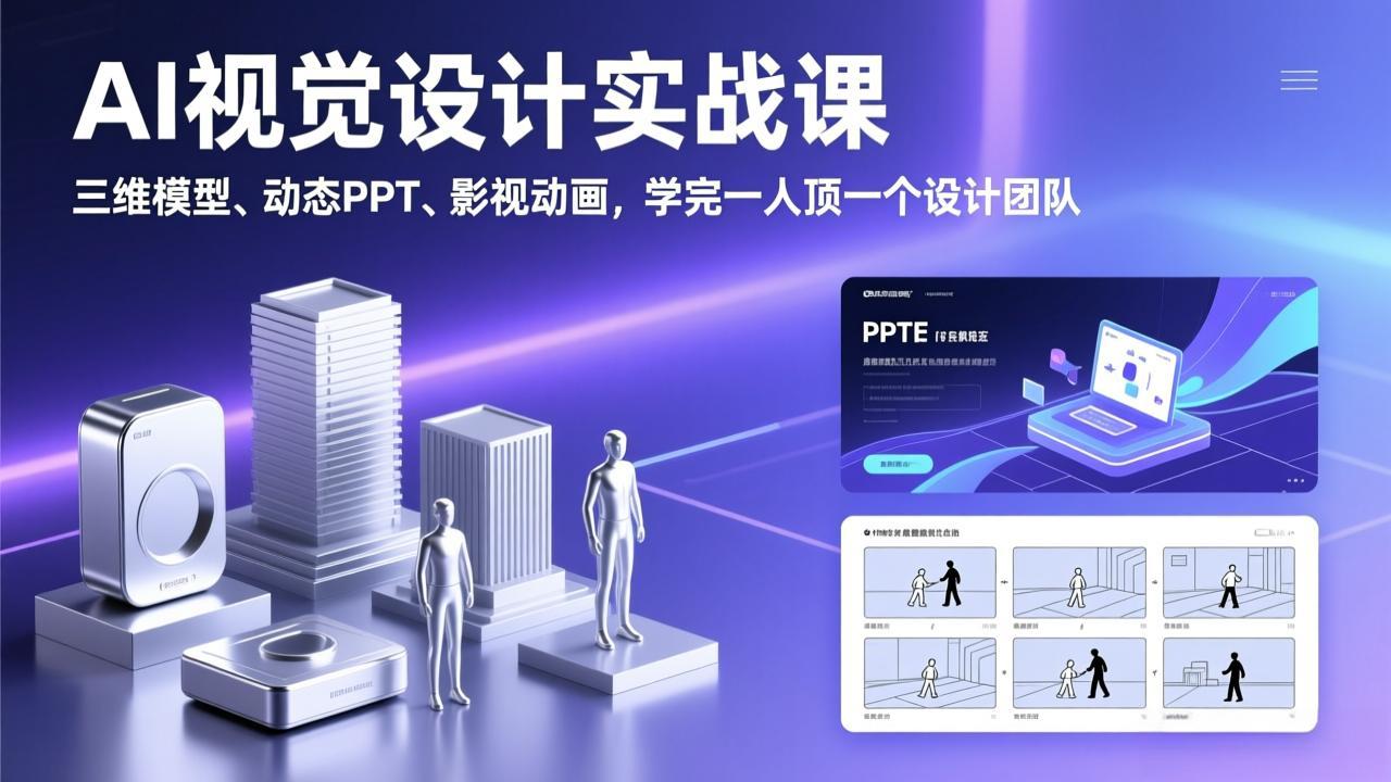 AI视觉设计实战课，三维模型、动态PPT、影视动画，学完一人顶一个设计团队-知识创作
