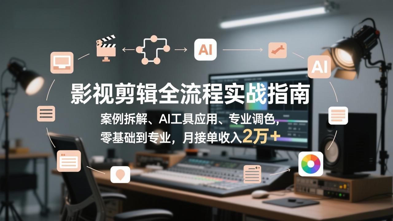 影视剪辑全流程实战指南，案例拆解、AI工具应用、专业调色，零基础到专业，月接单收入2万+-知识创作