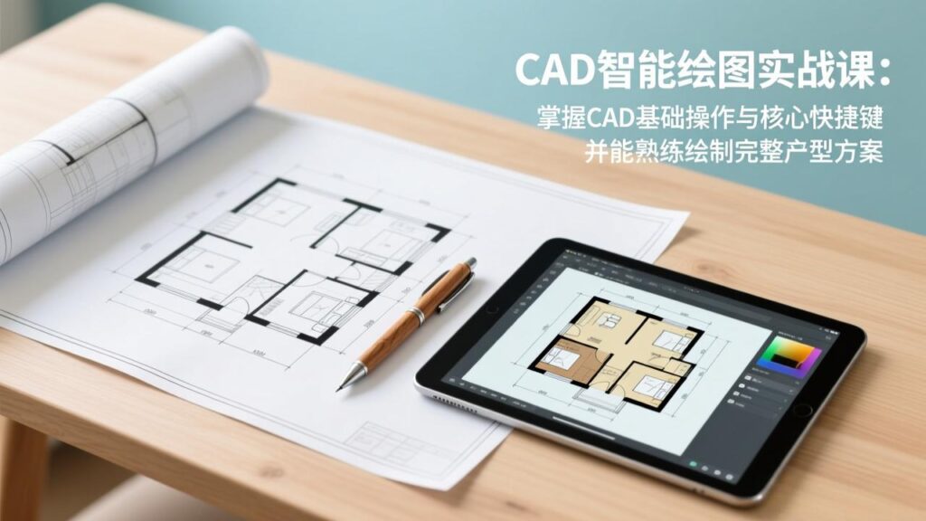 CAD智能绘图实战课：掌握CAD基础操作与核心快捷键，并能熟练绘制完整户型方案-知识创作
