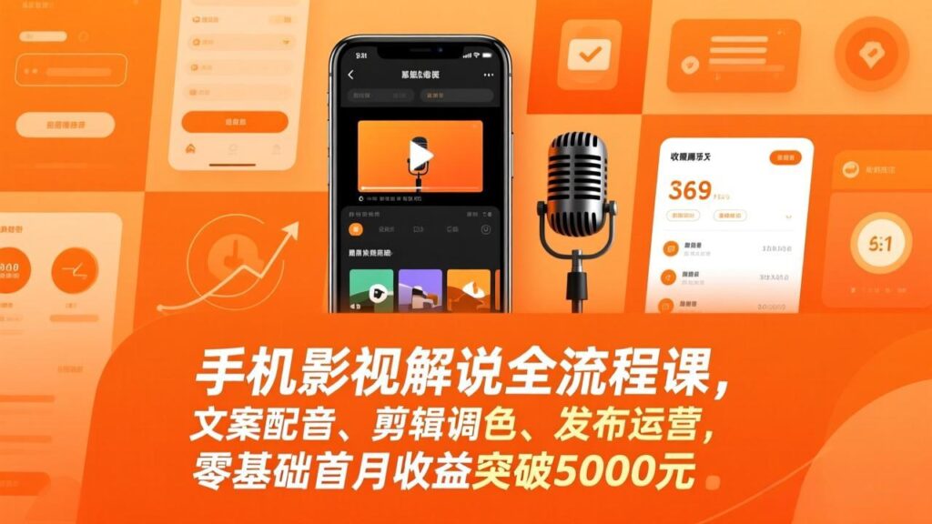 手机影视解说全流程课，文案配音、剪辑调色、发布运营，零基础首月收益突破5000元-知识创作