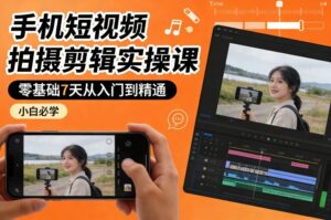 手机短视频拍摄剪辑实操课，零基础7天从入门到精通，小白必学-知识创作