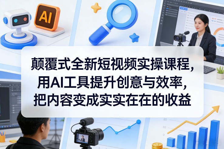 颠覆式全新短视频实操课程，用AI工具提升创意与效率，把内容变成实实在在的收益-知识创作