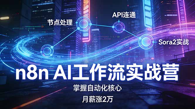 n8n AI工作流实战营，节点处理+API连通+Sora2实战，掌握自动化核心月薪涨2万-知识创作