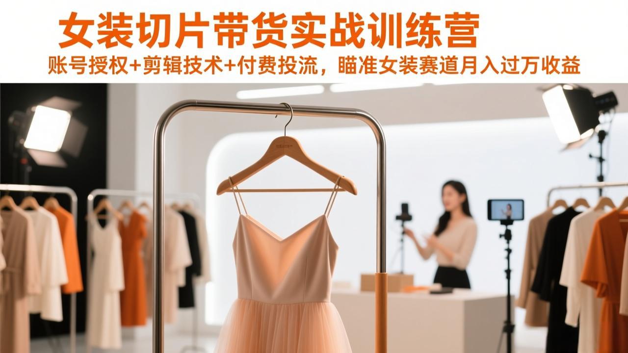 女装切片带货实战训练营，账号授权+剪辑技术+付费投流，瞄准女装赛道月入过万收益-知识创作