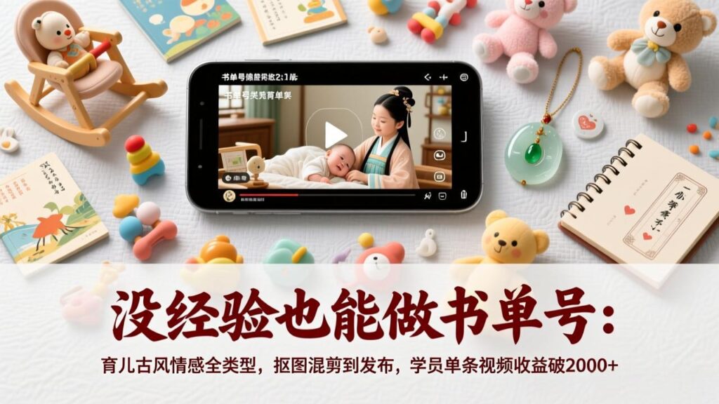 没经验也能做书单号：育儿古风情感全类型，抠图混剪到发布，学员单条视频收益破2000+-知识创作