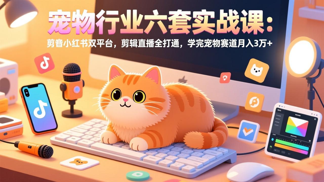 宠物行业六套实战课：抖音小红书双平台，剪辑直播全打通，学完宠物赛道月入3万+-知识创作