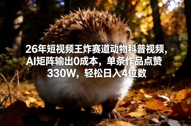 26年短视频王炸赛道动物科普视频，AI矩阵输出0成本，单条作品点赞330W，轻松日入4位数-知识创作