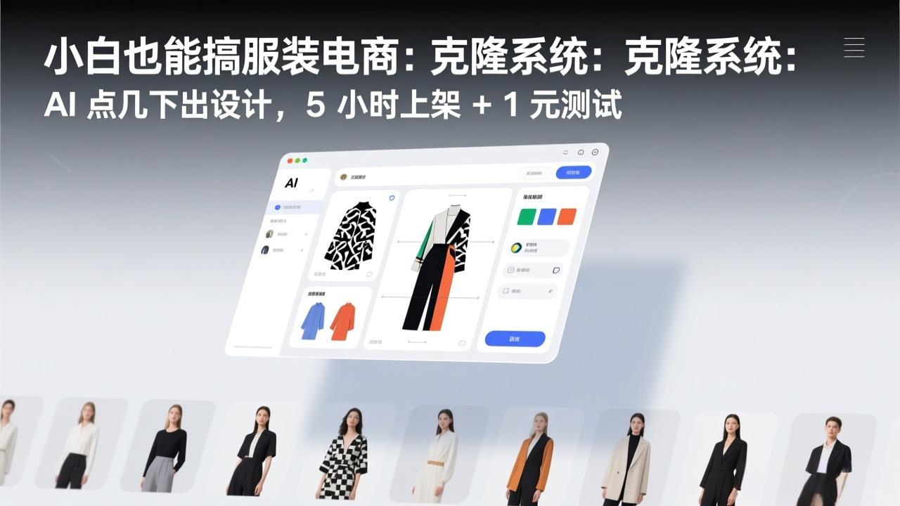 小白也能搞服装电商：克隆系统：AI 点几下出设计，5 小时上架 + 1 元测试-知识创作
