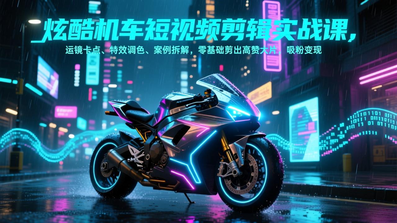 炫酷机车短视频剪辑实战课，运镜卡点、特效调色、案例拆解，零基础剪出高赞大片，吸粉变现-知识创作