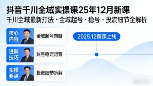 抖音千川全域全域实操课25年12月新课，千川全域最新打法，全域起号，稳号，投流细节全部都有-知识创作