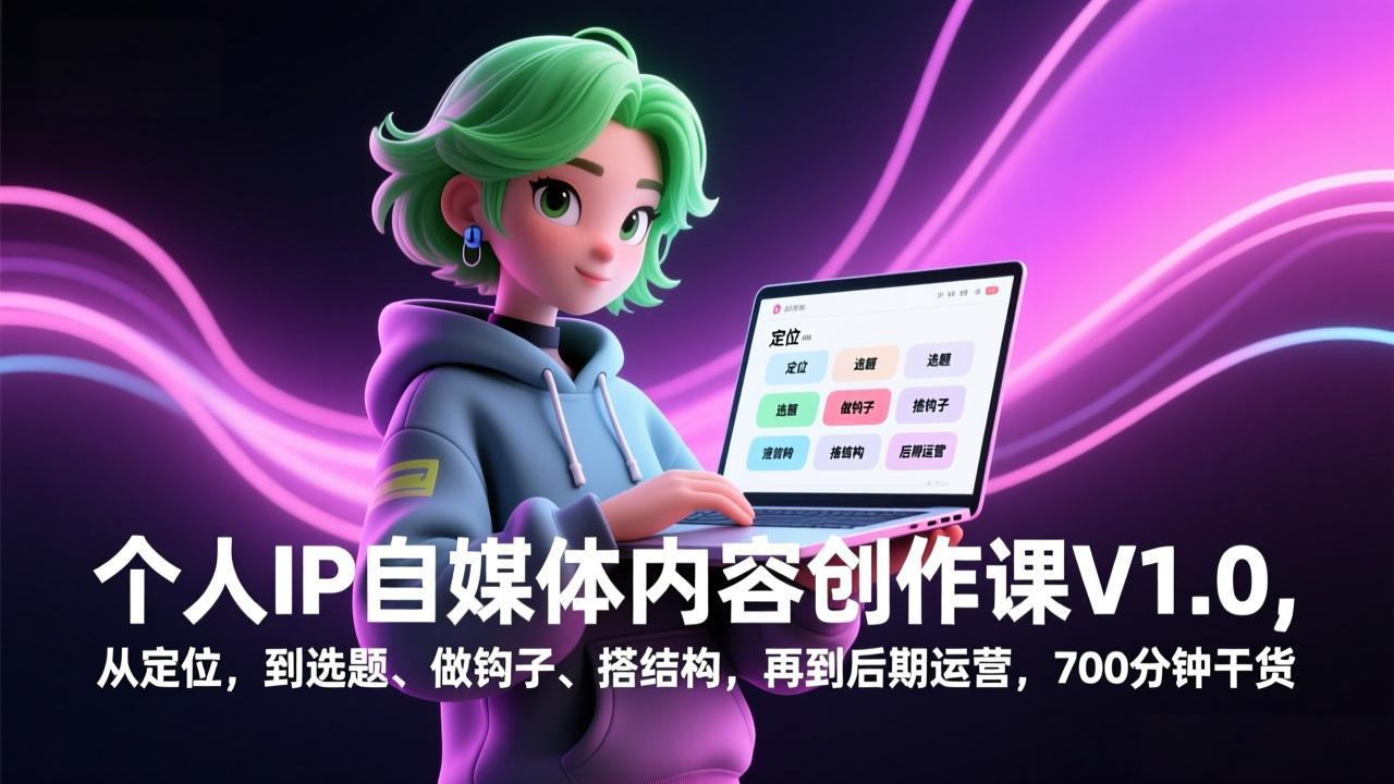 个人IP自媒体内容创作课V1.0，从定位，到选题、做钩子、搭结构，再到后期运营，700分钟干货-知识创作