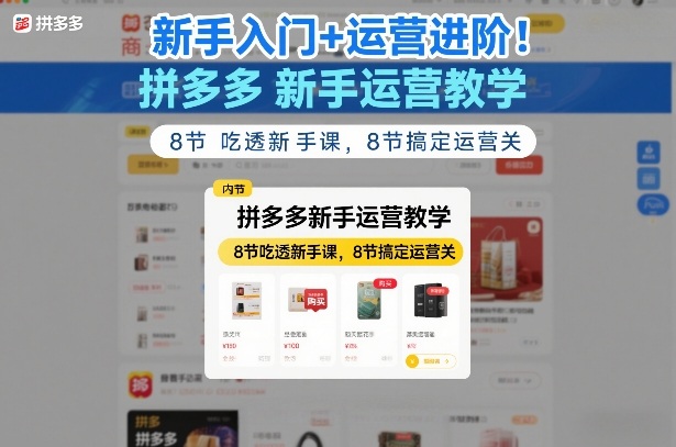 新手入门+运营进阶！拼多多新手运营教学，8节吃透新手课，8节搞定运营关-知识创作