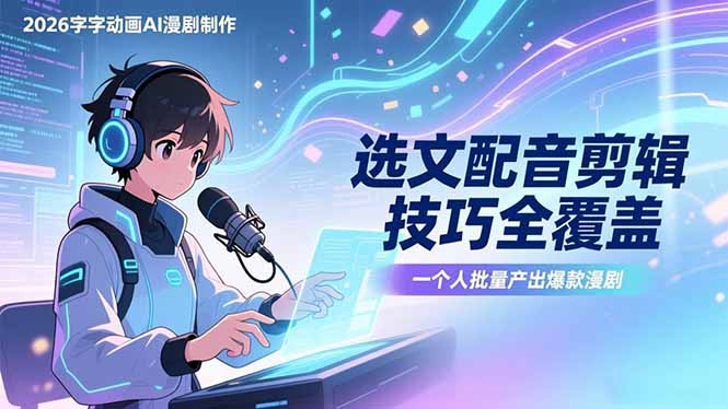 2026字字动画AI漫剧制作-1期，选文配音剪辑技巧全覆盖，一个人就能批量产出爆款漫剧-知识创作