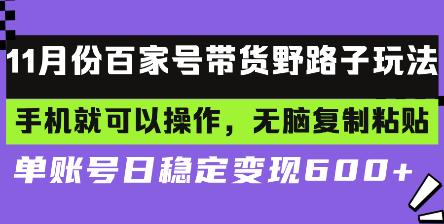 百家号带货野路子玩法 手机就可以操作，无脑复制粘贴 单账号日稳定变现…-知识创作