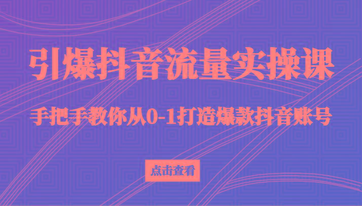 引爆抖音流量实操课，手把手教你从0-1打造爆款抖音账号(27节课)-知识创作