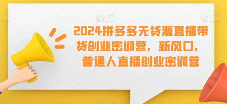 2024拼多多无货源直播带货创业密训营，新风口，普通人直播创业密训营-知识创作