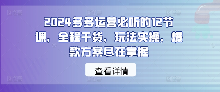 2024多多运营必听的12节课，全程干货，玩法实操，爆款方案尽在掌握-知识创作