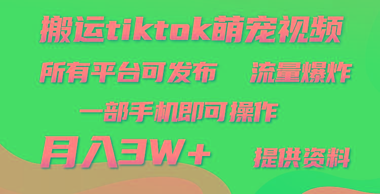 (9618期)搬运Tiktok萌宠类视频，一部手机即可。所有短视频平台均可操作，月入3W+-知识创作
