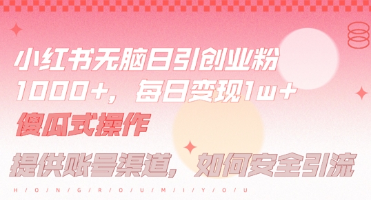 小红书无脑每日引流创业粉500+，小白每天只花半小时，躺赚长尾收益【揭秘】-知识创作