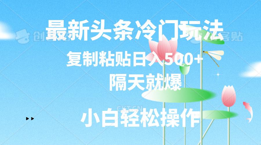 最新头条冷门玩法，隔天就爆，复制粘贴日入500+-知识创作