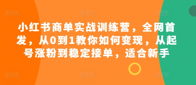 小红书商单实战训练营，全网首发，从0到1教你如何变现，从起号涨粉到稳定接单，适合新手-知识创作