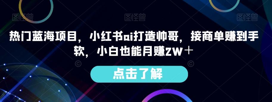 热门蓝海项目，小红书ai打造帅哥，接商单赚到手软，小白也能月赚2W＋-知识创作